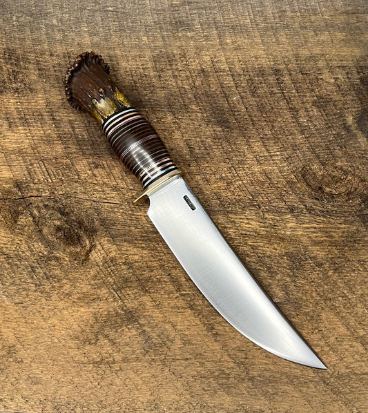 Scagel style camp knife with mule deer pommel