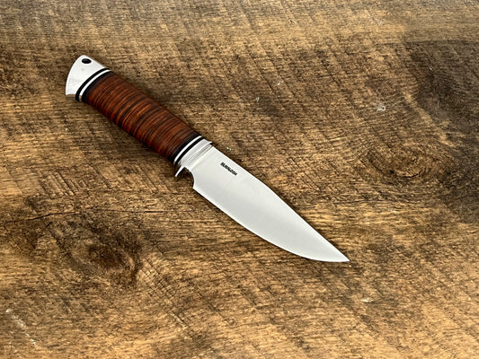 4 3/4” Stacked leather handle Bear hunter